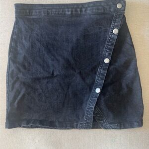 Free People Asymmetrical Snap Front Mini Skirt Black Sz 8